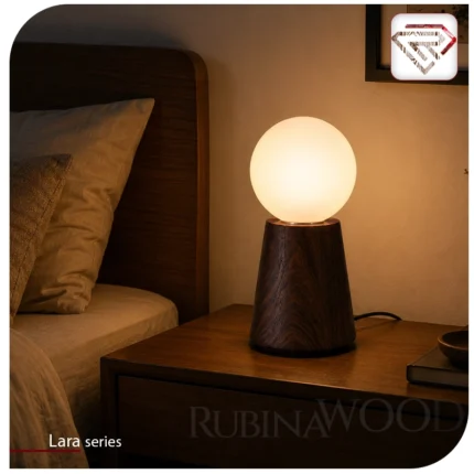 آباژور رومیزی چوبی مدل گوی نور